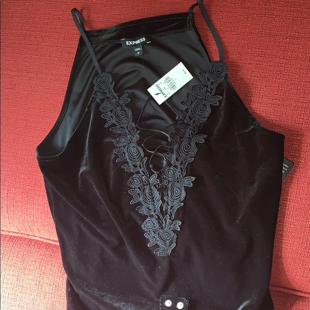 Express crochet black velvet body suit